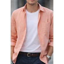 Varetta Erkek Somon Rengi Gömlek Uzun Kollu Keten Efektli Cepli Pamuklu