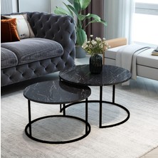 2’li Orta Sehpa Zigon Sehpa Yan Sehpa -Siyah Mermer Görünüm