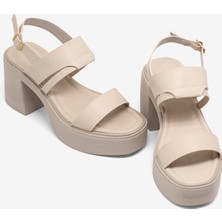 Tonny Black Kadın Bej Rahat Kalıp Poli Taban Topuklu Sandalet