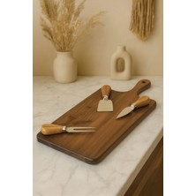 Kitchen Life Akasya Ahşap Sunum Tahtası Bıçak Seti – 3’lü Paslanmaz Çelik Bıçaklı Servis Tahtası