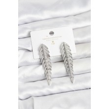 Pirinç Gümüş Renk Balık Sırtı Model Zirkon Taşlı Kadın Küpe