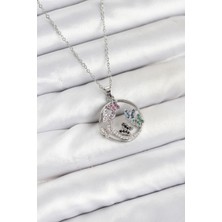 316L Çelik Zincir Gümüş Renk Zirkon Taşlı Kelebekli Kadın Kolye