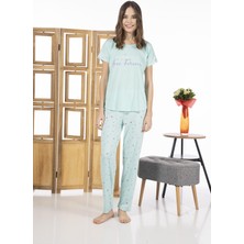 Estiva 24109 Kadın Kalp Desenli Kısa Kollu Yazlık Viskon Pijama Takımı