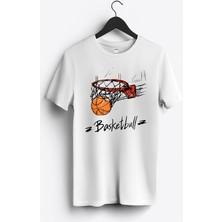 MGAX Basketbol Basketball Pota Baskılı Regular Sıfır Yaka %100 Pamuk Unisex Penye T-Shirt