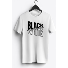 MGAX Black White Baskılı Regular Sıfır Yaka %100 Pamuk Unisex Penye T-Shirt