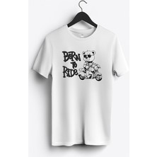 MGAX Motosiklet Born To Ride Baskılı Regular Sıfır Yaka %100 Pamuk Unisex Penye T-Shirt