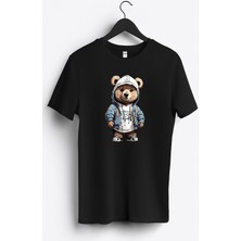 MGAX Sevimli Ayı Bear Baskılı Regular Sıfır Yaka %100 Pamuk Unisex Penye T-Shirt