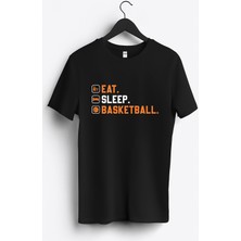 MGAX Eat Sleep Basketball Baskılı Regular Sıfır Yaka %100 Pamuk Unisex Penye T-Shirt