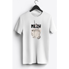 MGAX Balıkçı Kedi Meow Baskılı Regular Sıfır Yaka %100 Pamuk Unisex Penye T-Shirt