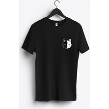 MGAX Kedili Moon Cat Arma Baskılı Regular Sıfır Yaka %100 Pamuk Unisex Penye T-Shirt