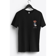 MGAX Sevimli Ayı Şanslı Adam Arma Baskılı Regular Sıfır Yaka %100 Pamuk Unisex Penye T-Shirt