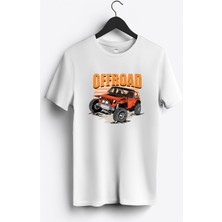 MGAX Off Road Jeep Baskılı Regular Sıfır Yaka %100 Pamuk Unisex Penye T-Shirt