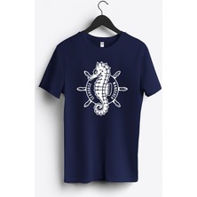MGAX Deniz Atı Baskılı Regular Sıfır Yaka %100 Pamuk Unisex Penye T-Shirt
