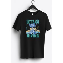 MGAX Dalgıç Let's Go Diving Baskılı Regular Sıfır Yaka %100 Pamuk Unisex Penye T-Shirt