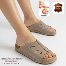 Cozi Company Hakiki Deri Tam Ortopedik Süet Topuk Dikenine Özel Tasarım Terlik