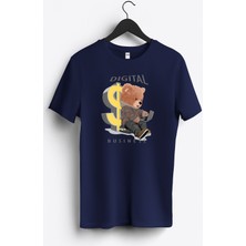 MGAX Sevimli Ayı Digital Business Baskılı Regular Sıfır Yaka %100 Pamuk Unisex Penye T-Shirt