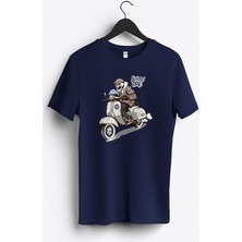 MGAX Motosiklet Scooter Boy Skull Baskılı Regular Sıfır Yaka %100 Pamuk Unisex Penye T-Shirt