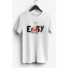 MGAX Sevimli Ayı Take It Easy Baskılı Regular Sıfır Yaka %100 Pamuk Unisex Penye T-Shirt