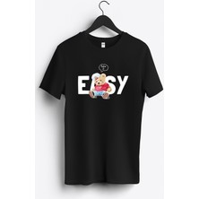 MGAX Sevimli Ayı Take It Easy Baskılı Regular Sıfır Yaka %100 Pamuk Unisex Penye T-Shirt