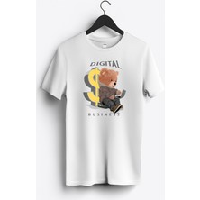 MGAX Sevimli Ayı Digital Business Baskılı Regular Sıfır Yaka %100 Pamuk Unisex Penye T-Shirt