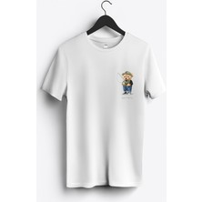 MGAX Balıkçı Balığa Giden Sevimli Ayı Arma Baskılı Regular Sıfır Yaka %100 Pamuk Unisex Penye T-Shirt
