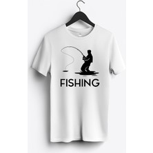 MGAX Balıkçı Fishing Man Baskılı Regular Sıfır Yaka %100 Pamuk Unisex Penye T-Shirt