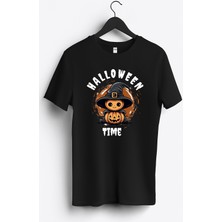 MGAX Hallowen Time Baskılı Regular Sıfır Yaka %100 Pamuk Unisex Penye T-Shirt