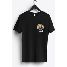 MGAX Sevimli Ayı Doğuştan Şampiyon Arma Baskılı Regular Sıfır Yaka %100 Pamuk Unisex Penye T-Shirt