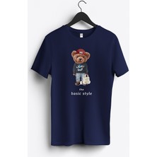 MGAX Sevimli Ayı Şanslı Adam Baskılı Regular Sıfır Yaka %100 Pamuk Unisex Penye T-Shirt
