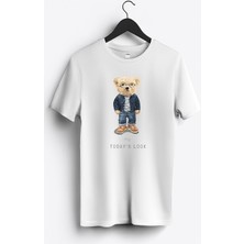 MGAX Sevimli Ayı My Today's Look Baskılı Regular Sıfır Yaka %100 Pamuk Unisex Penye T-Shirt