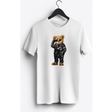 MGAX Sevimli Ayı Ride Out Baskılı Regular Sıfır Yaka %100 Pamuk Unisex Penye T-Shirt