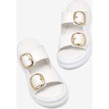 Tonny Black Kadın Beyaz Yüksek Tabanlı Rahat Çift Tokalı Terlik