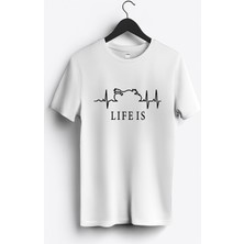 MGAX Motosiklet Life Is Baskılı Regular Sıfır Yaka %100 Pamuk Unisex Penye T-Shirt