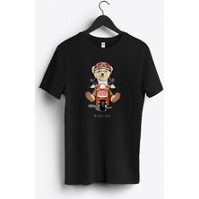 MGAX Sevimli Ayı Scooter Ride On Baskılı Regular Sıfır Yaka %100 Pamuk Unisex Penye T-Shirt