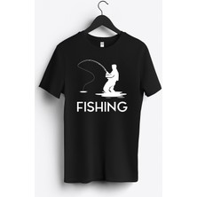 MGAX Balıkçı Fishing Man Baskılı Regular Sıfır Yaka %100 Pamuk Unisex Penye T-Shirt
