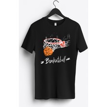 MGAX Basketbol Basketball Pota Baskılı Regular Sıfır Yaka %100 Pamuk Unisex Penye T-Shirt