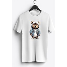 MGAX Sevimli Ayı Bear Baskılı Regular Sıfır Yaka %100 Pamuk Unisex Penye T-Shirt
