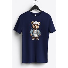 MGAX Sevimli Ayı Bear Baskılı Regular Sıfır Yaka %100 Pamuk Unisex Penye T-Shirt