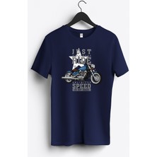 MGAX Motosiklet Serin Sürüşün Tadını Çıkar Baskılı Regular Sıfır Yaka %100 Pamuk Unisex Penye T-Shirt