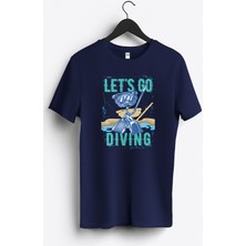 MGAX Dalgıç Let's Go Diving Baskılı Regular Sıfır Yaka %100 Pamuk Unisex Penye T-Shirt
