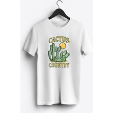 MGAX Cactüs Country Baskılı Regular Sıfır Yaka %100 Pamuk Unisex Penye T-Shirt