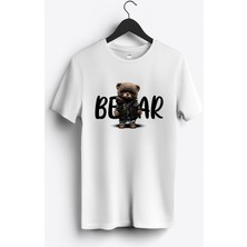 MGAX Sevimli Ayı Dark Bear Baskılı Regular Sıfır Yaka %100 Pamuk Unisex Penye T-Shirt