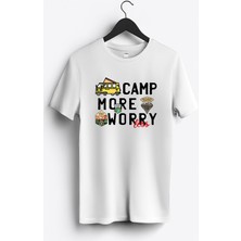 MGAX Kampçı Camp More Worry Less Baskılı Regular Sıfır Yaka %100 Pamuk Unisex Penye T-Shirt