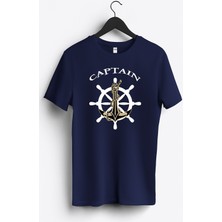 MGAX Denizci Captain Baskılı Regular Sıfır Yaka %100 Pamuk Unisex Penye T-Shirt