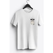 MGAX Balıkçı Kedi Meow Arma Baskılı Regular Sıfır Yaka %100 Pamuk Unisex Penye T-Shirt