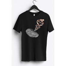 MGAX Biyoloji Parmak Izi Dna Baskılı Regular Sıfır Yaka %100 Pamuk Unisex Penye T-Shirt