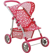 0664 Puantiye Desenli, 4 Tekerlekli ve Tenteli Oyuncak Puset - Sunman