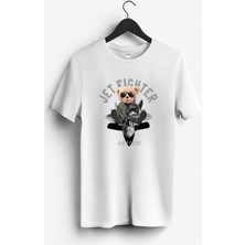 MGAX Pilot Jet Fighter Baskılı Regular Sıfır Yaka %100 Pamuk Unisex Penye T-Shirt