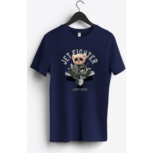MGAX Pilot Jet Fighter Baskılı Regular Sıfır Yaka %100 Pamuk Unisex Penye T-Shirt