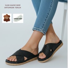 Cozi Company Hakiki Deri Tam Ortopedik Çarpraz Rahat Günlük Terlik